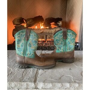 Georgia Boot Carbo-Tec Big Kids Pull On Boot US 6M Turquoise Brown